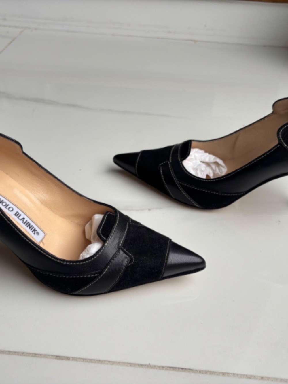 Manolo Blahnik DIAREK GADAMES7 Suede Leather Black Pumps 36.5 (US 6.5) - Picture 3 of 9